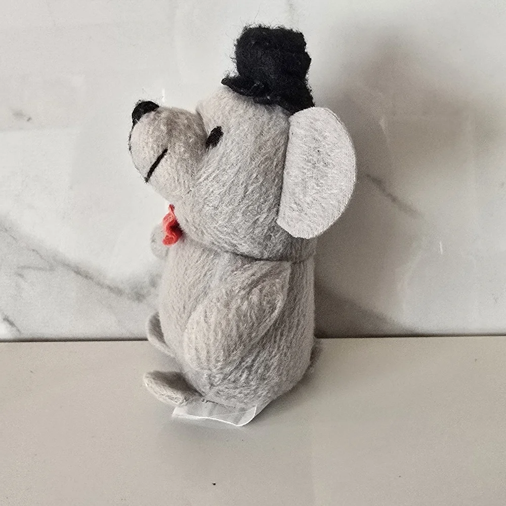 Gray Plush Mouse Toy with Red Bow Tie